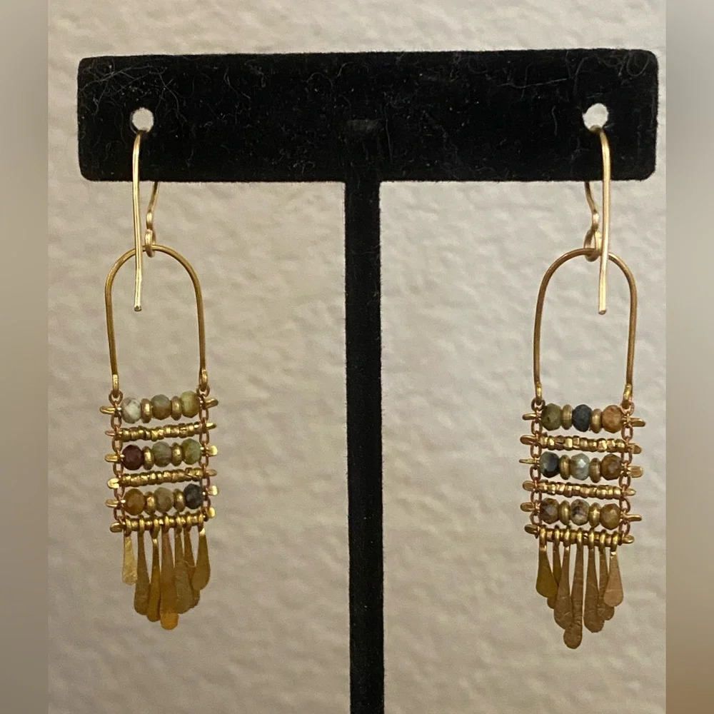Brass & Ocean Jasper Earrings - Picture 4 of 11